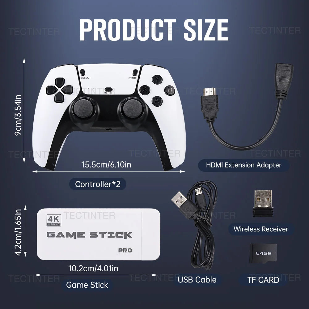 M15 4K Game Stick TV Video Game Console 64G Built-in 20000 Games Retro Handheld Game Player With Wireless Gamepad Controller 