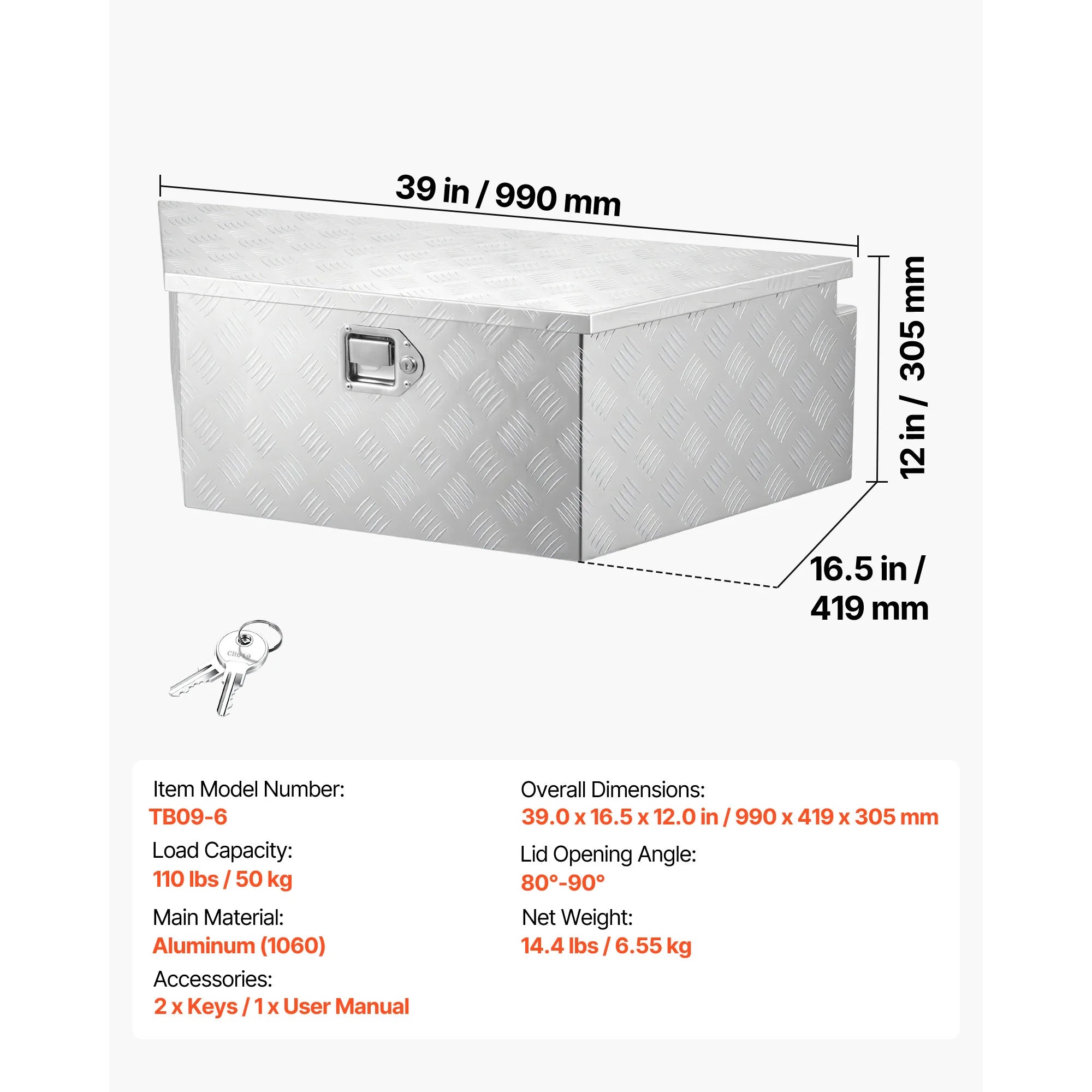 Coffre en aluminium pour timon de remorque avec serrure pour rangement de camping-car, camion et remorque