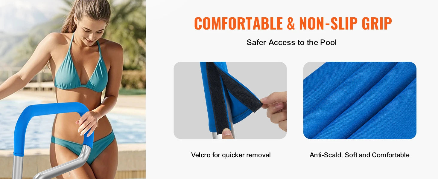 SucceBuy Pool Handrail Stainless Steel with Base Plate for Indoor/Outdoor Swimming Pool Safety Railing w/ Grip Cover for Decks