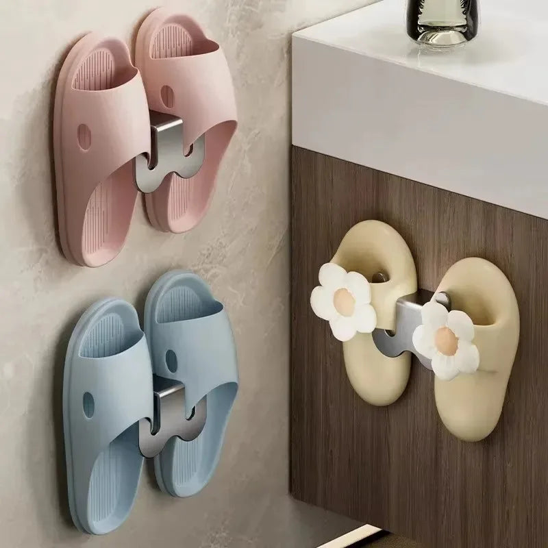Non Perforated Simple Shoe Storage Rack Bathroom Door with Drainage on The Back Wall Bathroom Slipper Rack Wall Mounted Hook 