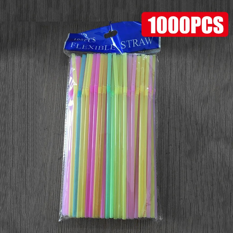 50-1000Pcs Drinking Straws Colorful & Black rietjes Flexible Wedding Party Supplies Drinking Straws Kitchen Wholesale 