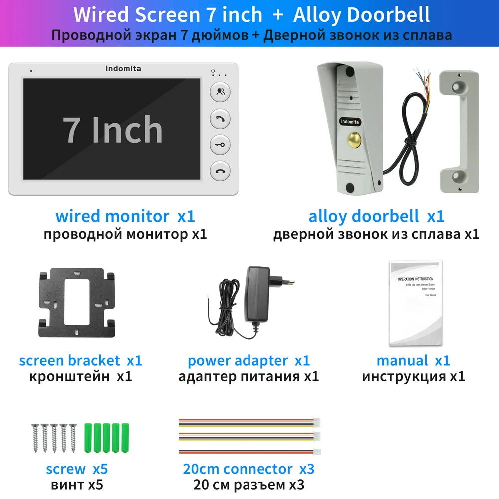 Indomita Video Door Phone Wired,Doorbell Intercom System for Home,Outdoor Metal Doorbell,Waterproof Cold Resistant ,Night Vision Spy-shop.com