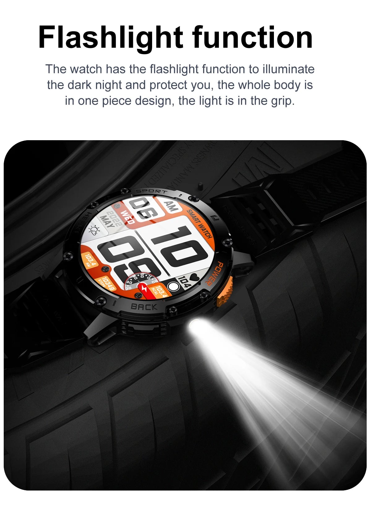 For Android ios New AMOLED Smart Watch Men with Flashlight Sports Waterproof Fitness Tracker Bluetooth Call Smartwatch Man+Box 