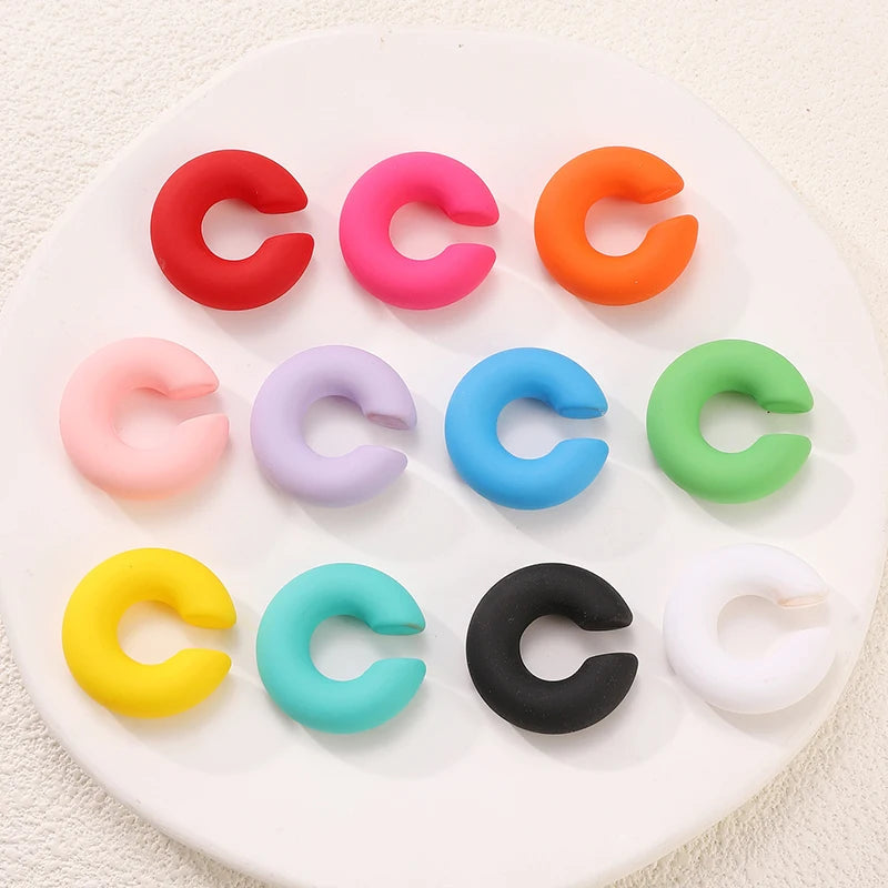 Fashion 4pcs C Shaped Acrylic Ear Clip for Women Simple Gold Silver Color No Pierced Round Earrings Punk Female Jewelry 