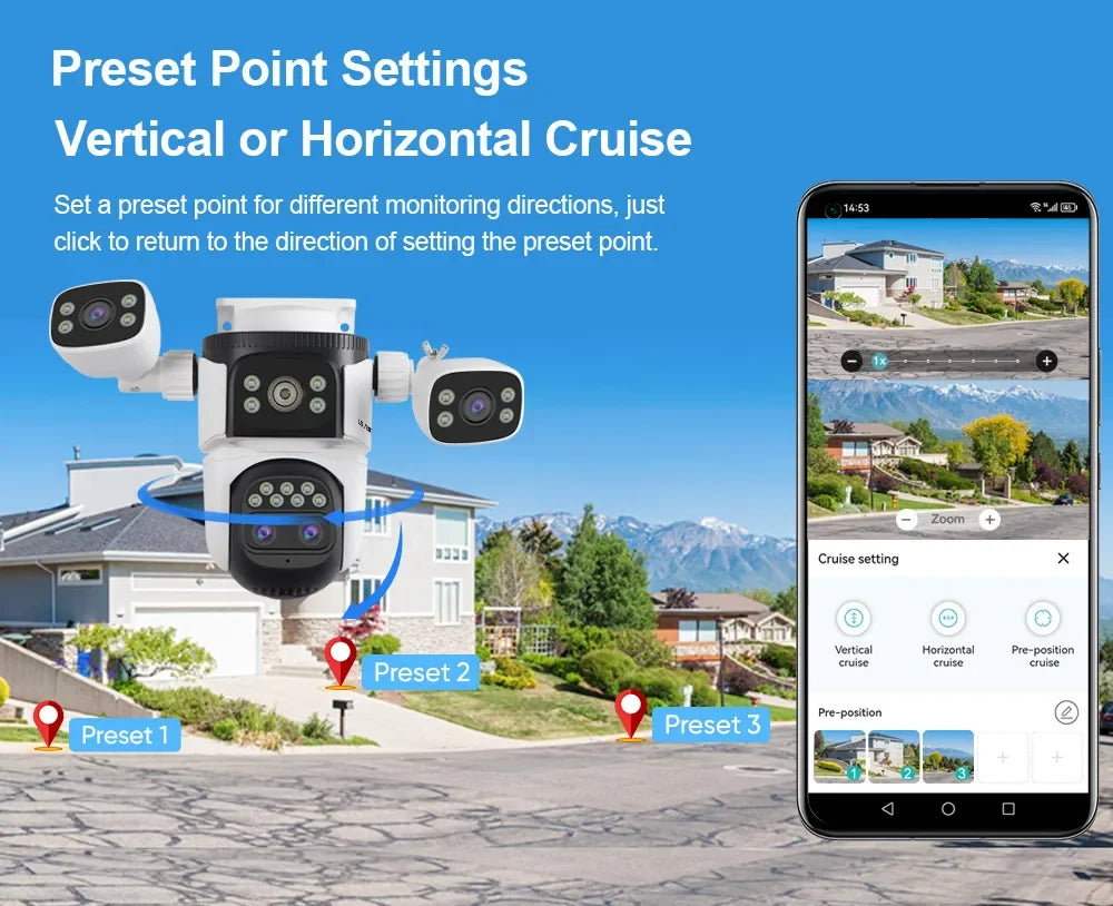 LS VISION 20MP Three Screens WiFi Security Camera Outdoor 10X Optical Zoom Four Lens Human Auto Tracking Waterproof CCTV Cameras 