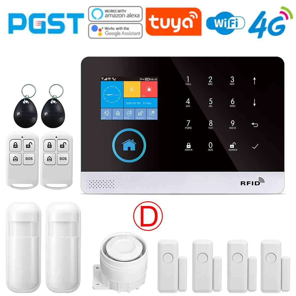 PGST-103 Graffiti Alarm System, 4G Secure Home WiFi Smart Home Alarm, Wireless Security System Device, Controlled by Smart Life 