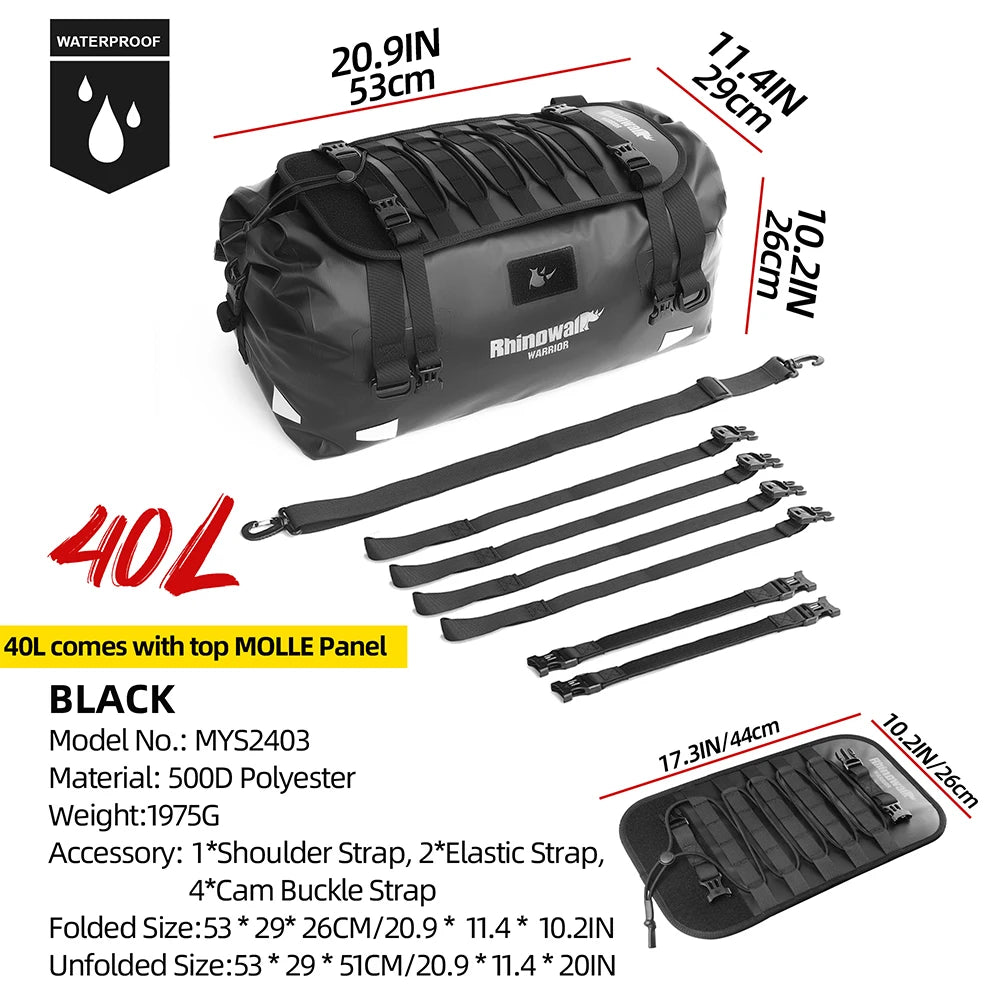 Waterproof Motorcycle Saddle Bag 20L 40L 65L Tail Seat Storage Pack