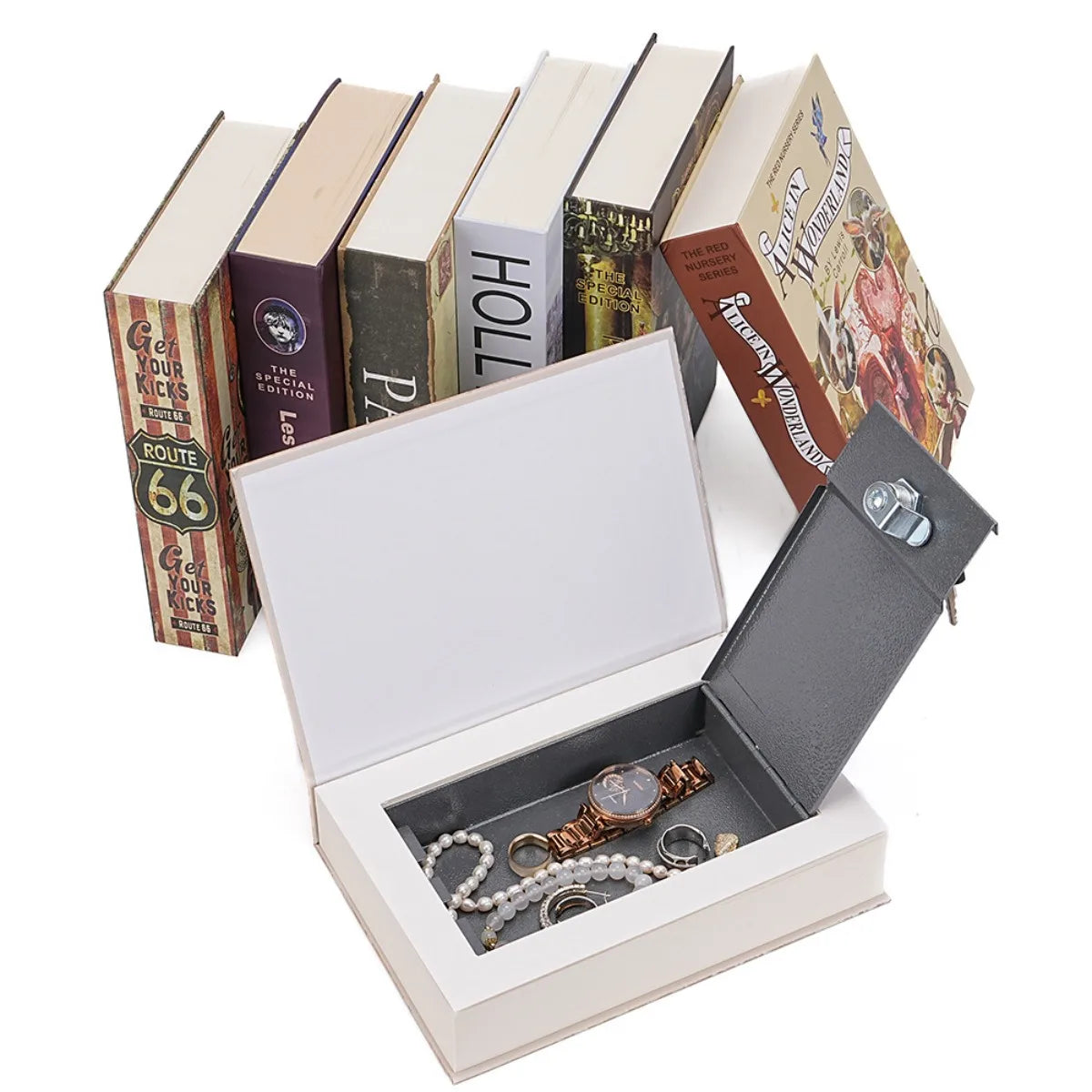 Scatola portaoggetti con combinazione a forma di libro