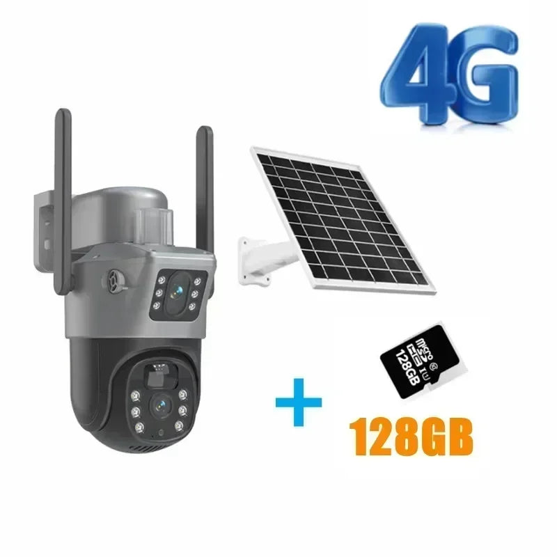 4K 8MP Dual Lens Solar Security Camera Outdoor WiFi 4G Waterproof Night Vision