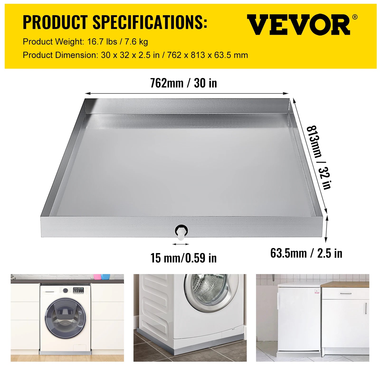 Stainless Steel Washing Machine Drain Pan with Welded Corners
