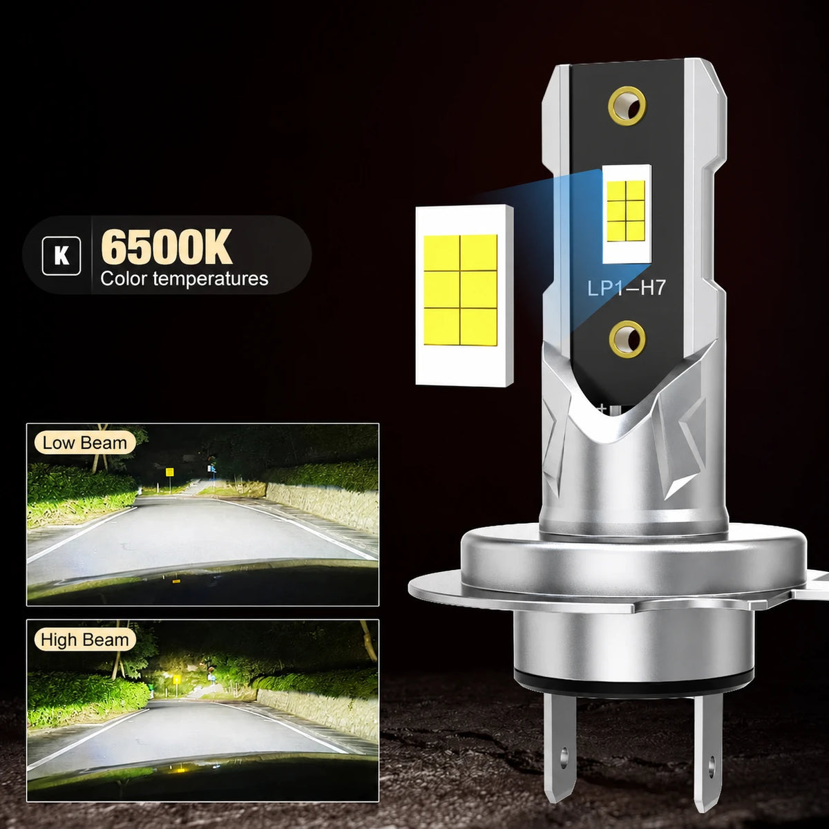 Lâmpadas LED LP1-H7 para faróis, 6500 K, par