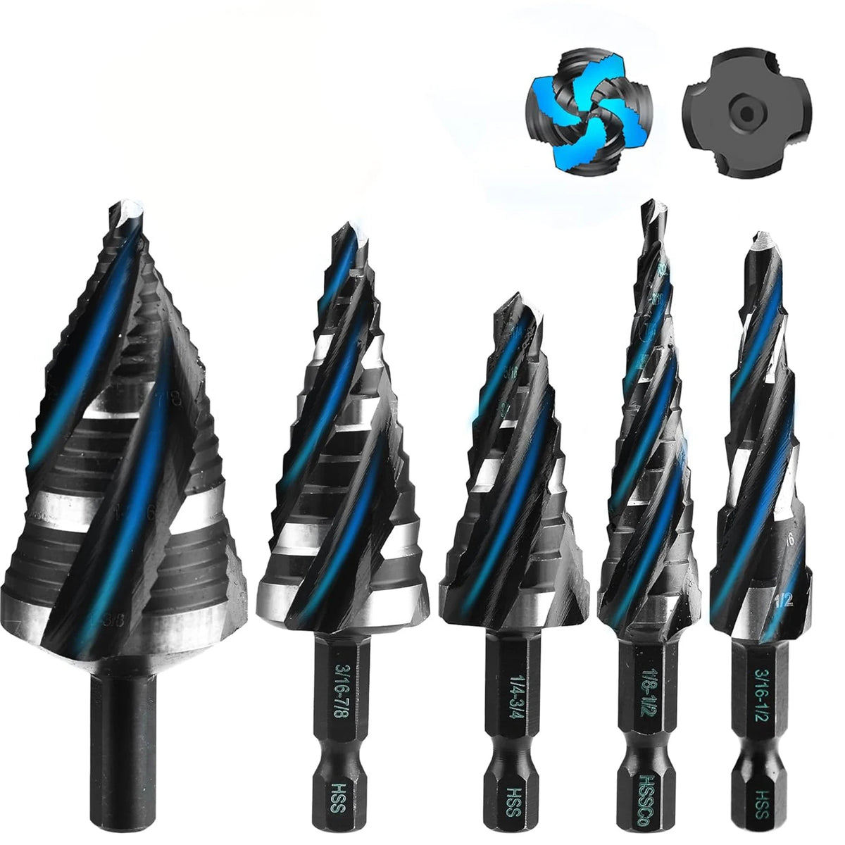 HSS Step Drill Bit Set with Quarter-Inch Hex Shanks