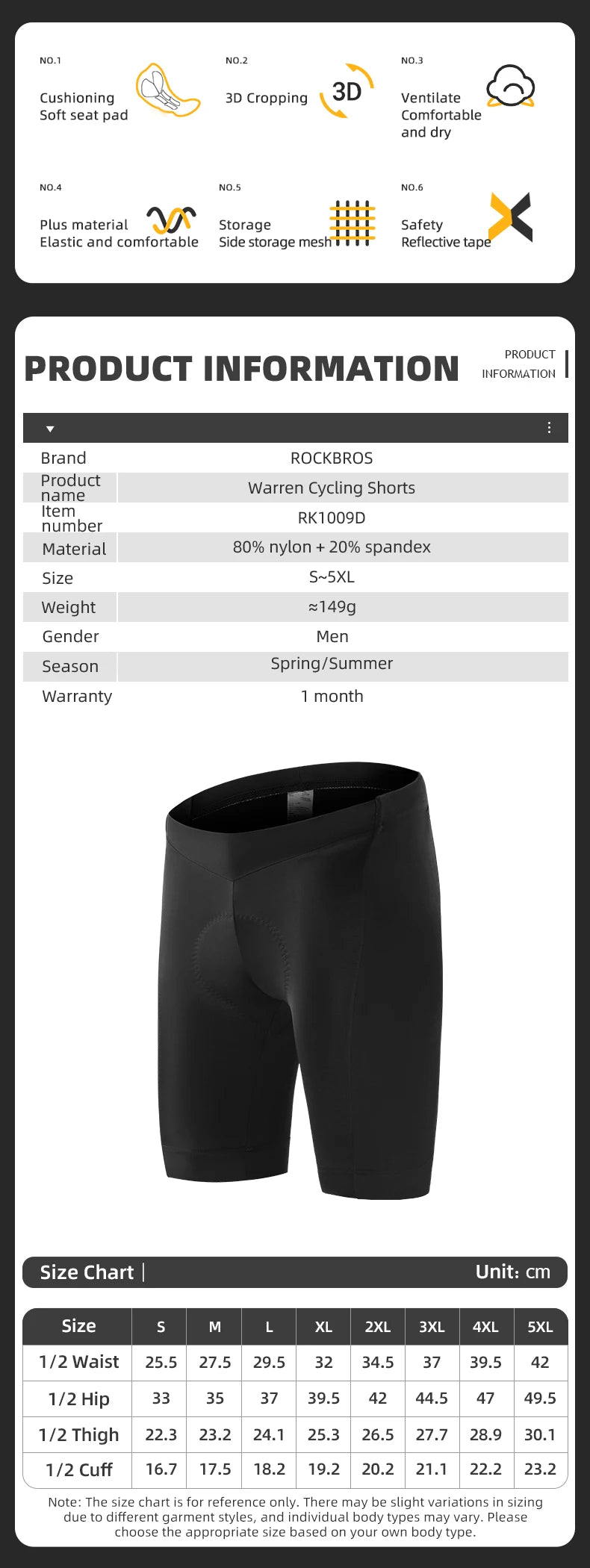 Men’s Cycling Shorts with Pockets Breathable Quick-Dry Anti-Slip Grip