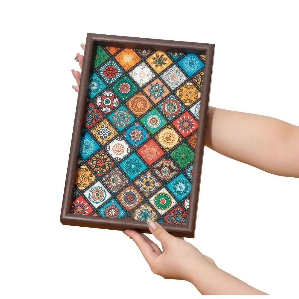 Tabuleiro de madeira de estilo boémio, 30 × 20cm