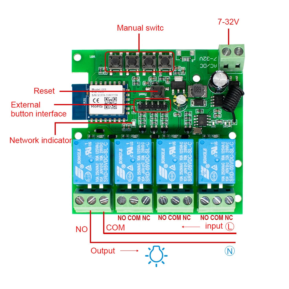 Four-Channel Wi-Fi Relay Module - Voltage Options