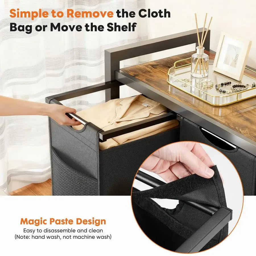 2-Section Laundry Hamper with Removable Bags and Rolling Shelf