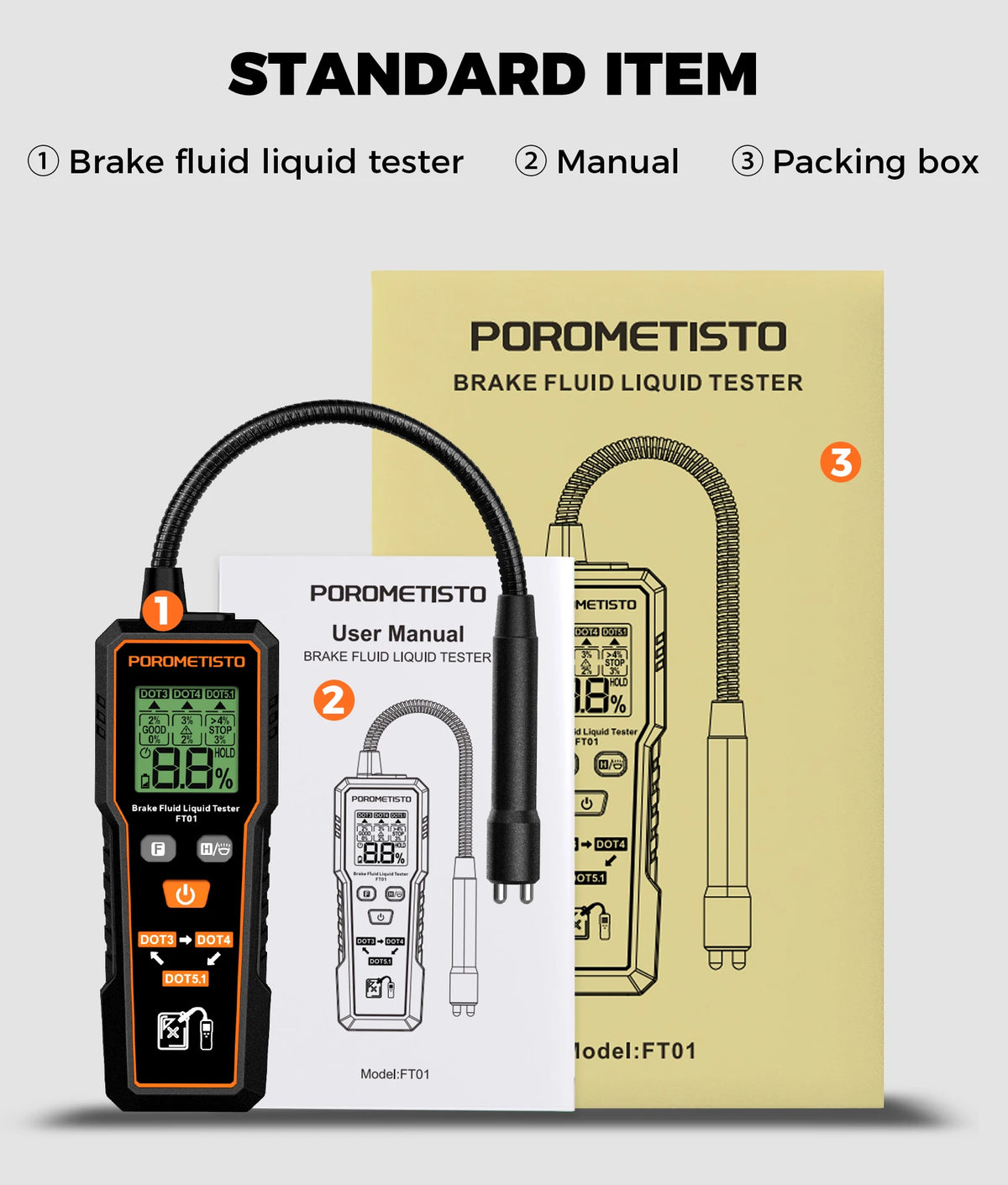 FT01 Automotive Brake Fluid Brake Oil Tester Portable Digital Brake Fluid Tester DOT3/DOT4/DOT5.1 Test With Flexible Probe
