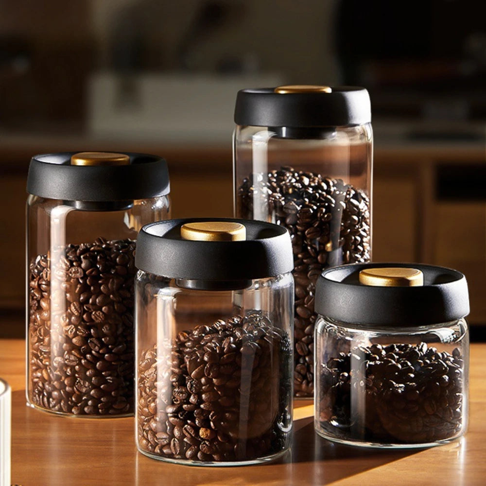 Coffee Beans Vacuum Sealed Tank Transparent Glass Food Storage Jars Household Moisture-proof Air Extraction Airtight Container 