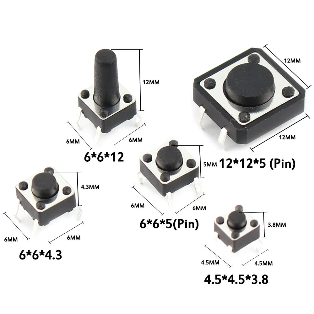 125 komada, 25 vrsta u kompletu, razni mikroprekidači, taktilni tipkasti prekidači, SMD DIP, minijaturni lisnati prekidač za resetiranje 2*4 3*6 4*4 6*6, DIY komplet