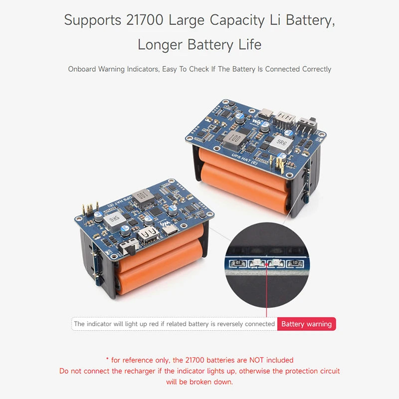 UPS HAT E for Raspberry Pi 5 - 21700 Battery Board
