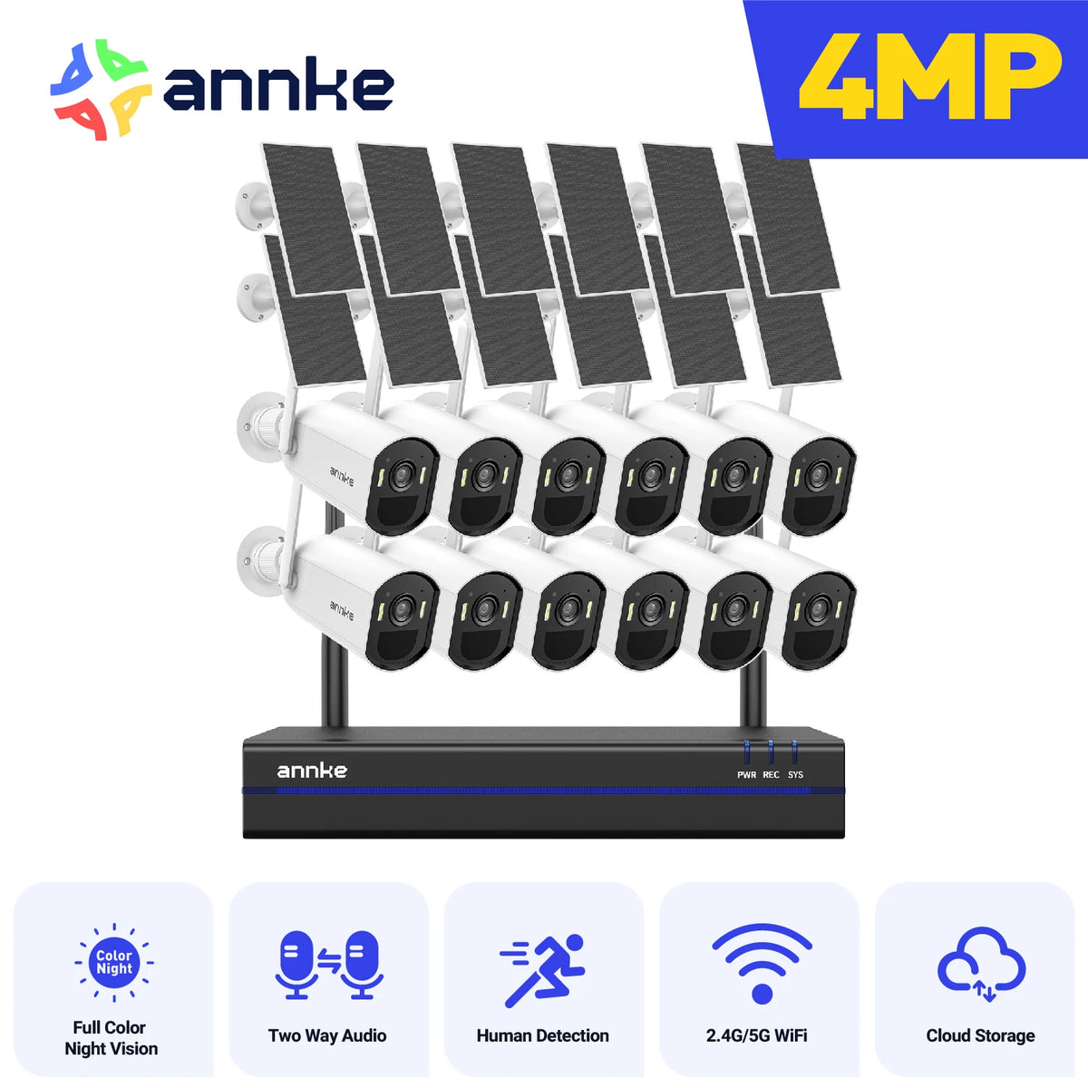 4MP Solar Wireless Security Camera System with 16CH NVR