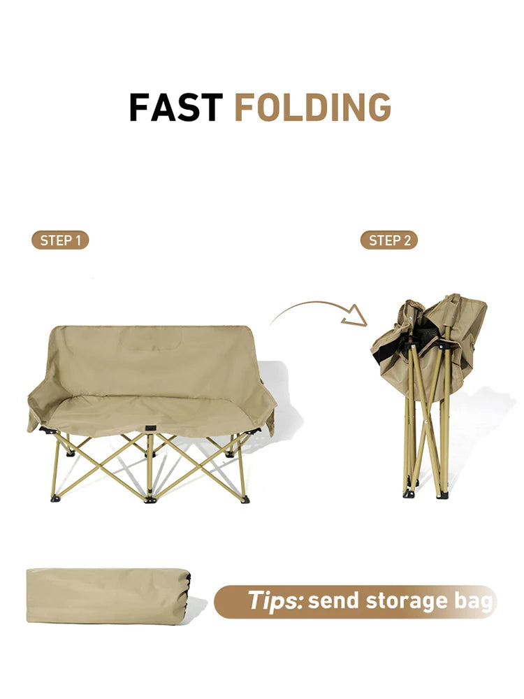 Double Camping Chair for Two with Storage Bags and Backrest