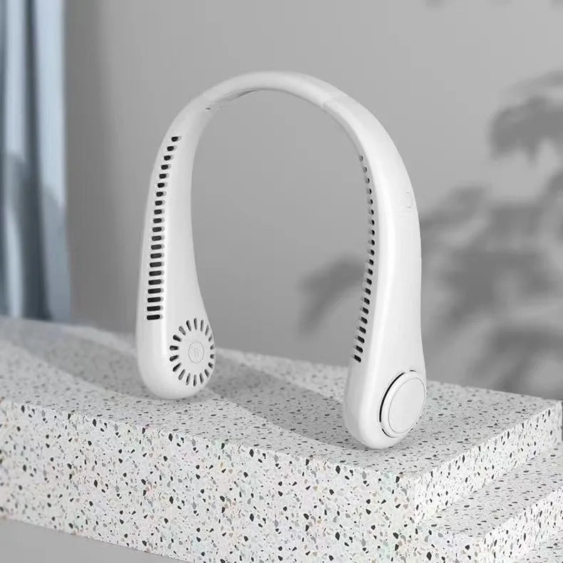 Ventoinha elétrica recarregável com ecrã digital para pendurar ao pescoço, design sem pás, ventoinha de pescoço sem pás, recarregável por USB