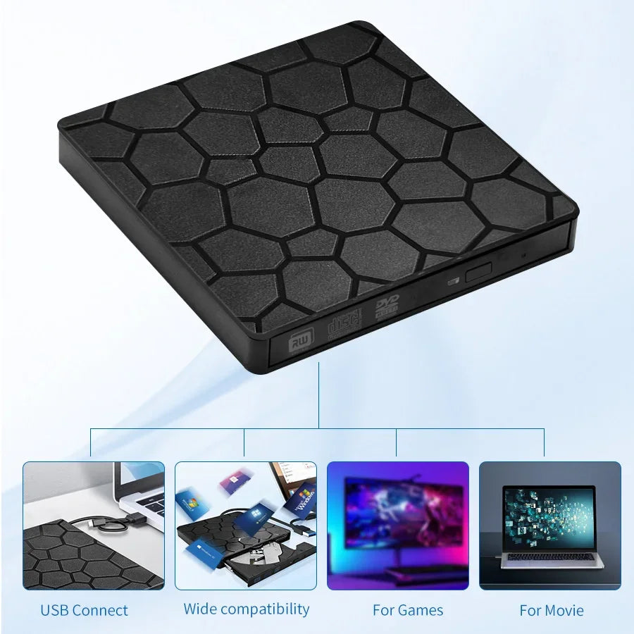 External DVD RW Drive USB 3.0 Type C 2 in 1 Interface Slim DVD CD Writer Burner Reader Player Optical Drive For Laptop PC 