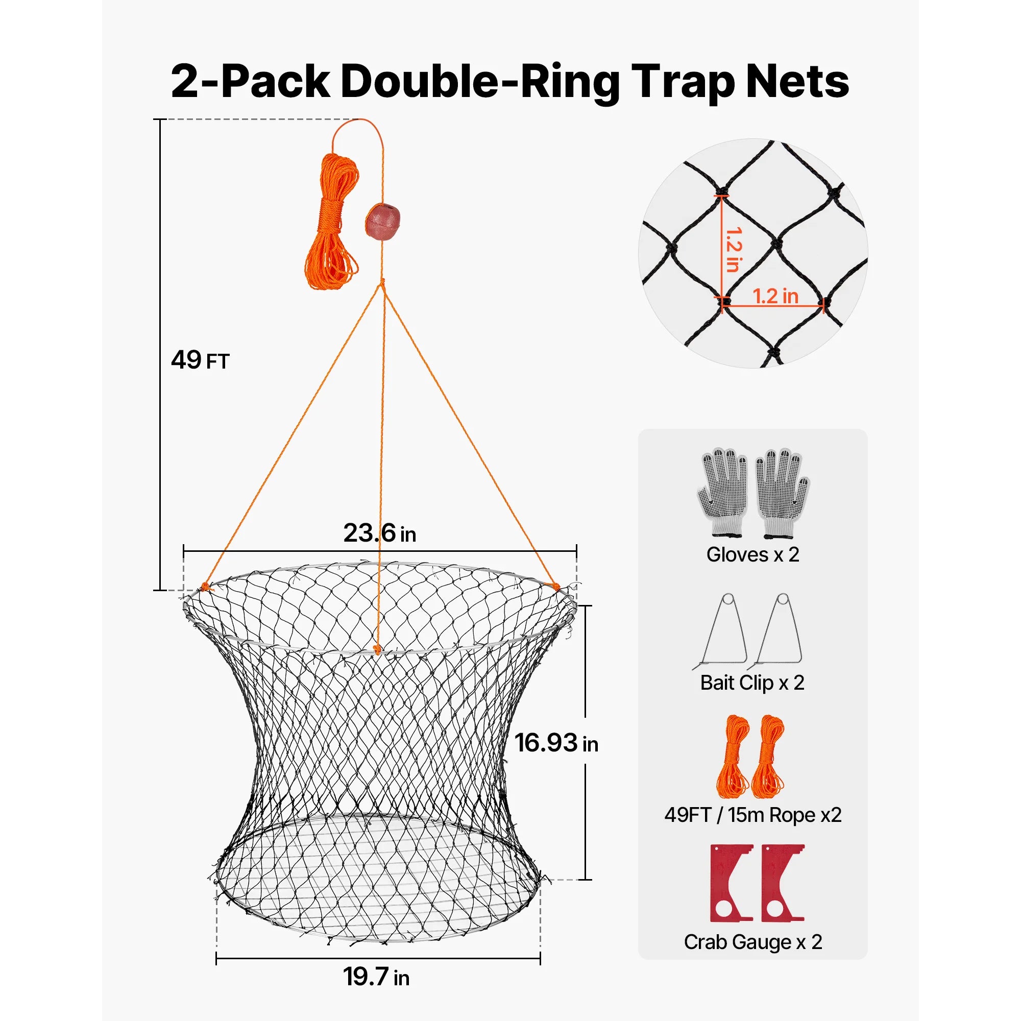 Double Ring Crab Trap Kit with 60ft Rope Foldable 2 Pack