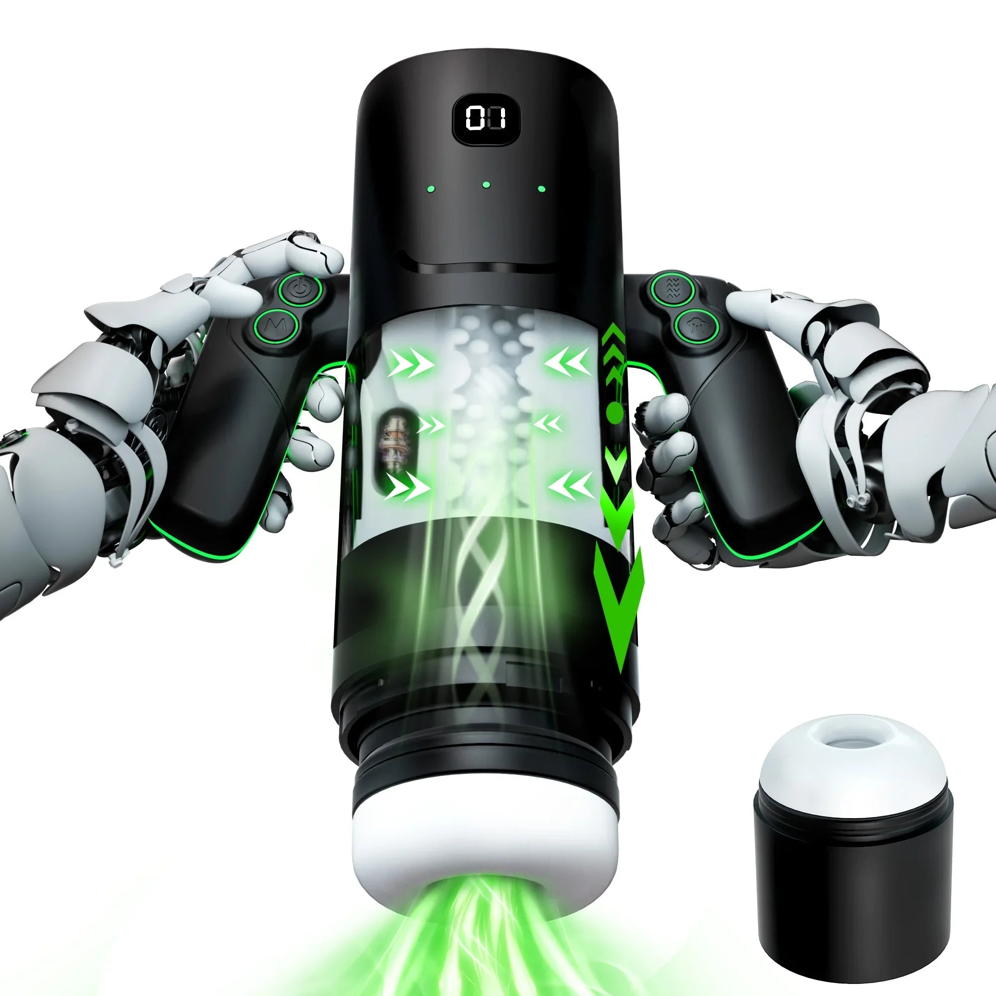 KUSHOR Automatic Thrusting Sucking Male Masturbator with Handle Double Layer Masturbation Cup Pocket Pussy Adult Toy for Men 