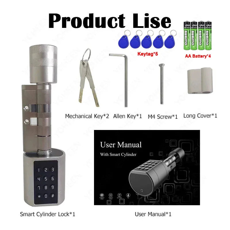 Smart Door Lock Cylinder Fingerprint Lock TTLock APP Digital Keypad Lock Adjustable Euro Cylinder Smart Lock Password IC Card Unlock