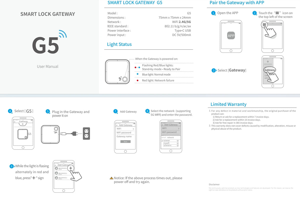 G2 G5 G6 TTlock Gateway Can Connect to 5G WiFi TTLock Or TTHotel APP G5 WiFi Gateway 2.4G&5G WiFi For Remote Control Smart Lock