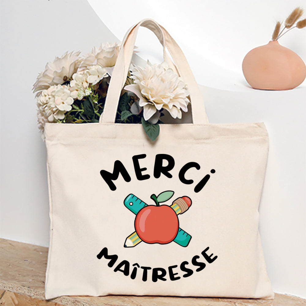 Thank You Teacher Stampa Francese Borsa a Spalla Donna Borsa in Tela Borse da Shopping Borse Femminili Borsa Riutilizzabile Migliori Regali per Maitresse