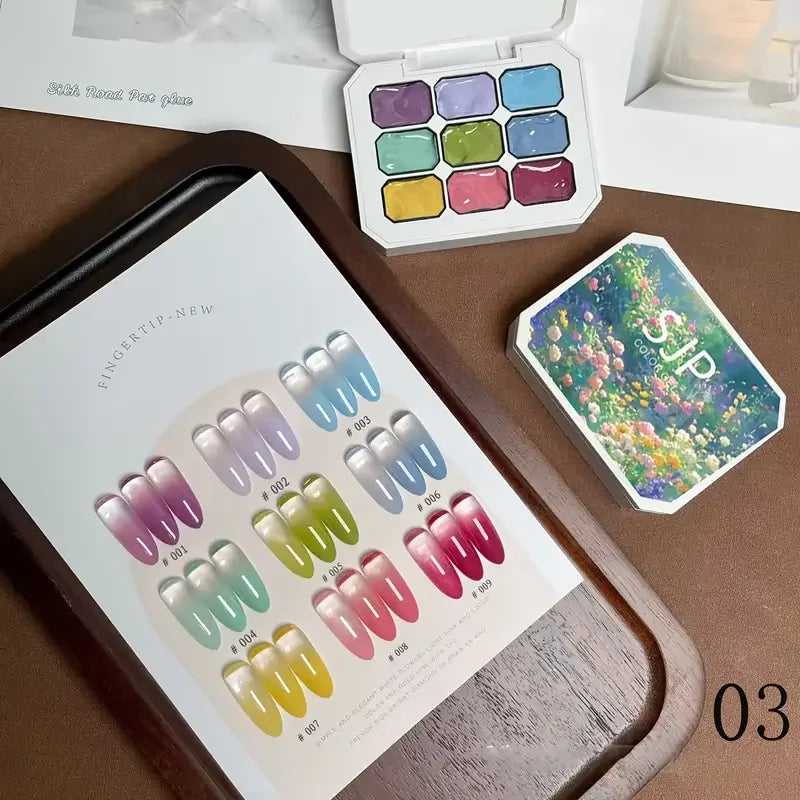 9 Colors Solid Nail Polish Palette Peelable UV/LED Polish Lacquer Salon Gel Nail Art Varnish Jelly Salon Gel Semi-Permanent Hybr