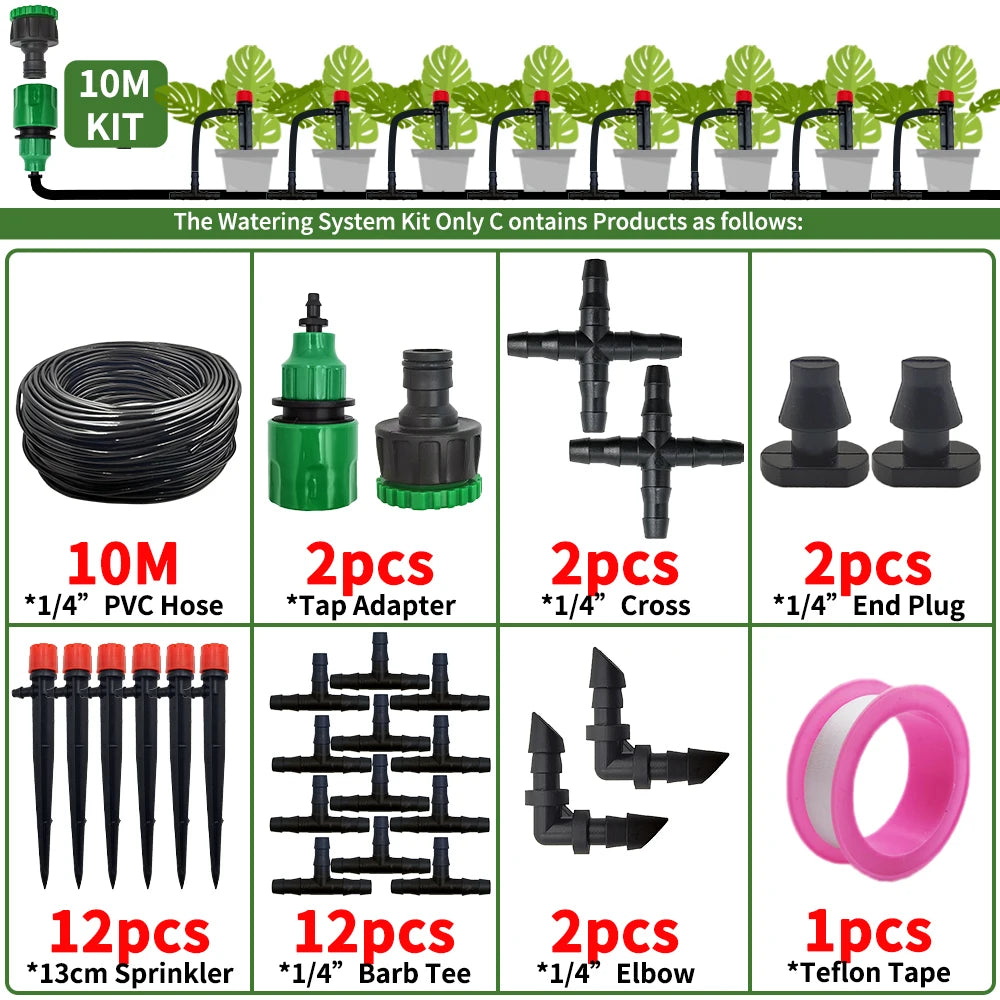 Garden Drip Irrigation Automatic Watering System Kit 1/4'' 13CM Sprinkler for Bonsai Pot Plant Flower Vegetable Greenhouse 