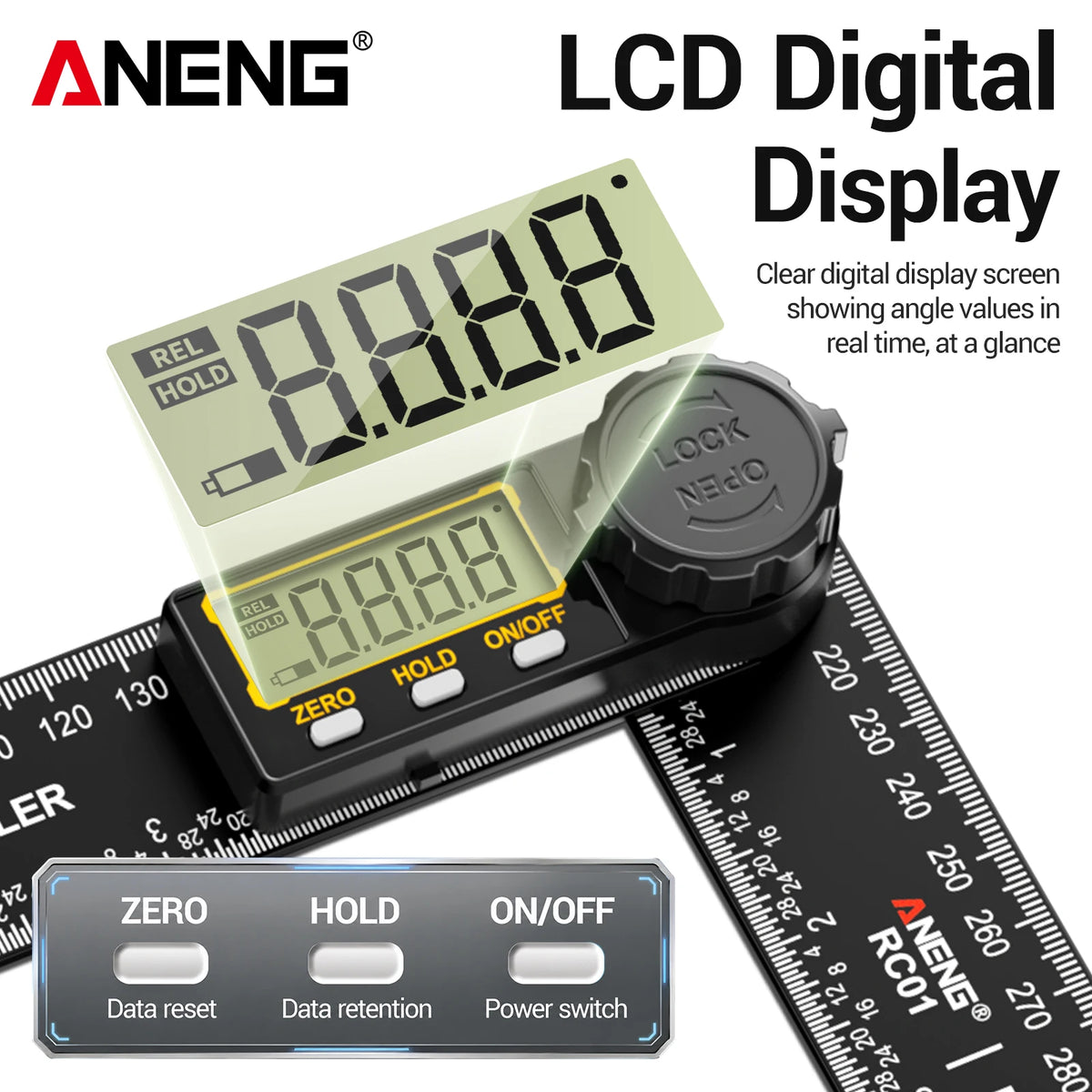 محدد زوايا رقمي ANENG RC01، من 0 إلى 999.9°