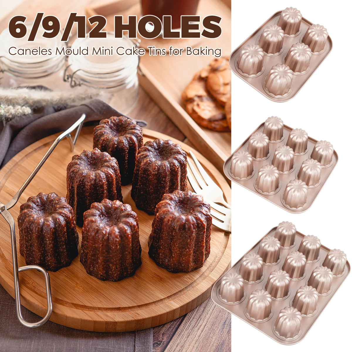 Kolfiber-stål canelé-panna, 6, 9 eller 12 hål