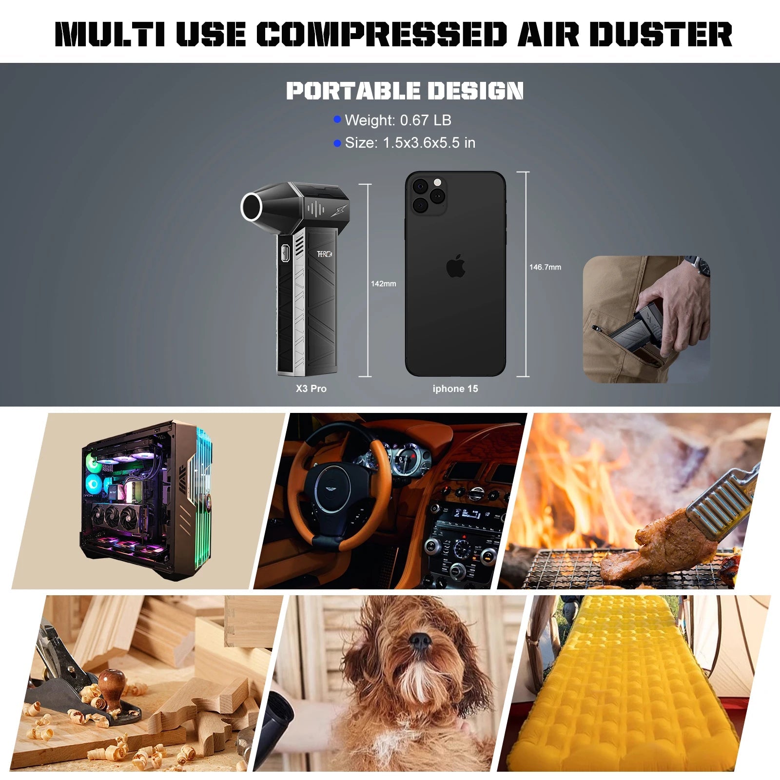 X3Pro Handheld Mini Turbo Jet Fan,150000RPM Powerful air Blower Compressed air Duster for Car Dryer/PC/Home 