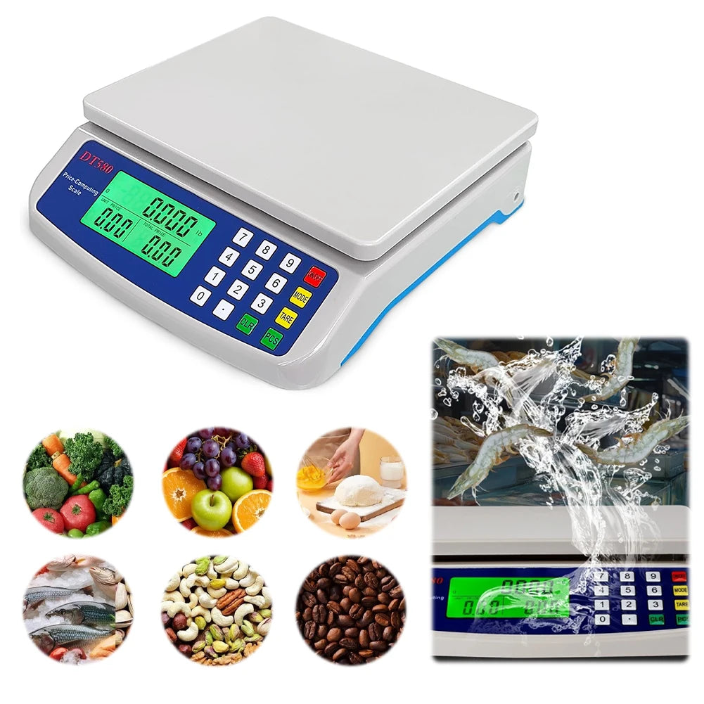 Digital Price Computing Scale 30kg 1g LCD Stainless Steel Platform