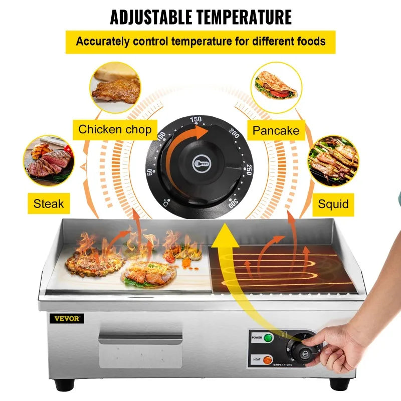 Electric Countertop Griddle 1600W/3200W Flat Top Teppanyaki Grill