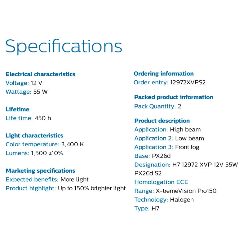 Philips X-tremeVision Pro150 H7 auto halogenska svjetla 12V 55W PX26d +150% svjetlija bijela original ECE lampe više svjetla 12972XVP