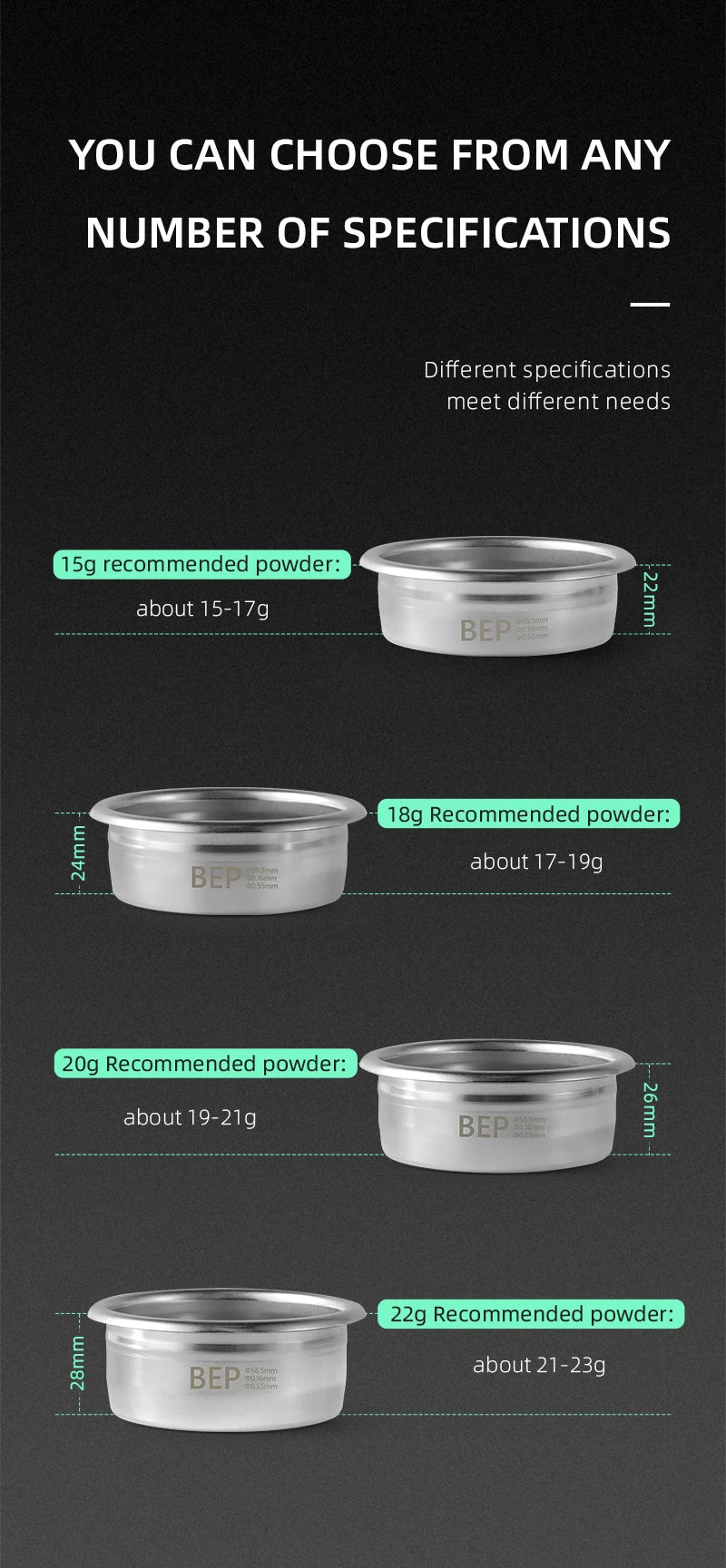 Espresso Filter Basket 15g Double-Layer Stainless Steel