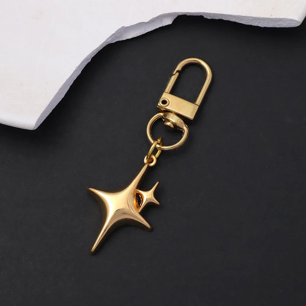 Silver Star Moon Metal Keychain