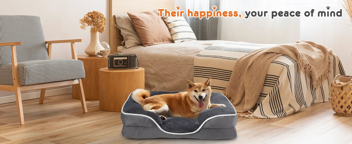 Orthopedic Memory Foam Dog Bed with Washable Cover & Non-Slip Base