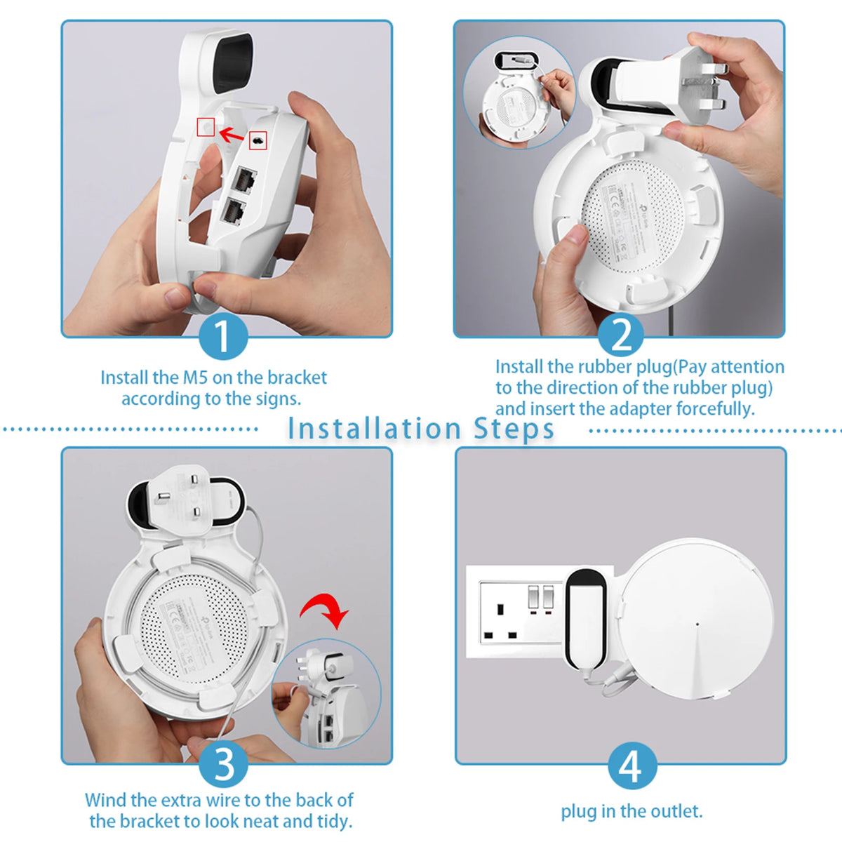 Väggfäste för eluttag till TP-Link Deco M5, alternativ med US-/UK-kontakt