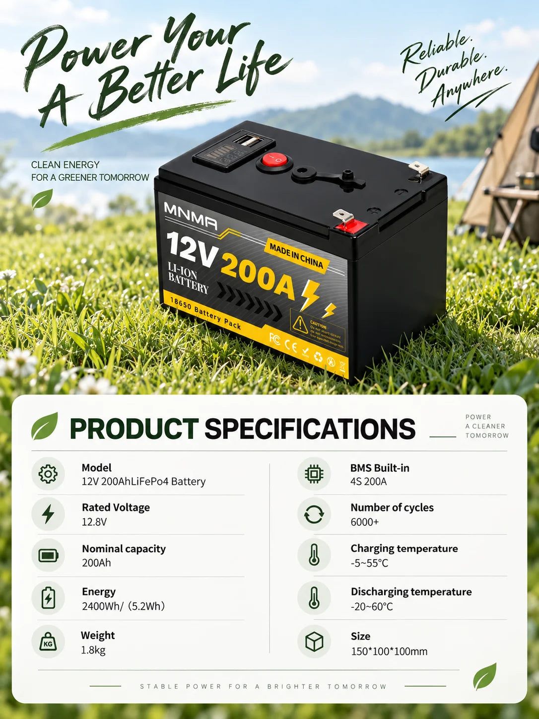 12V 200Ah LiFePO4 Solar-Batterie, Tiefzyklus Wiederaufladbare integrierte BMS Lithium 200000mAh für Power Wheels, Scooter, Fischfinder