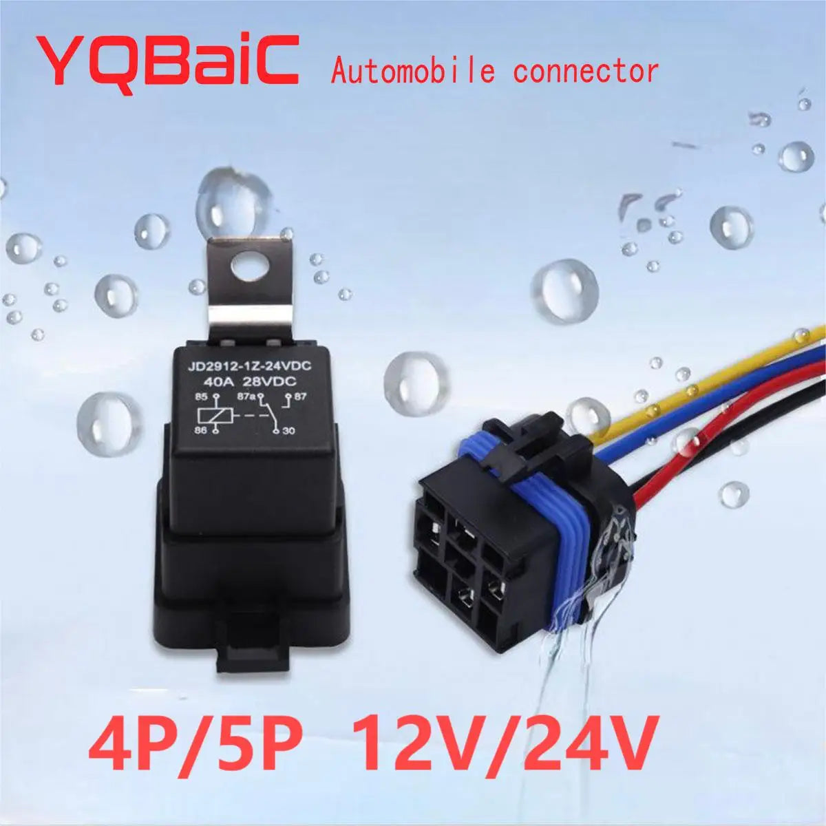 Car Auto Automobile Relay Sealed Waterproof Integrated Wired DC12V/24V 40A 5Pin 4pin Auto Relay + Holder With 150mm Length Wires