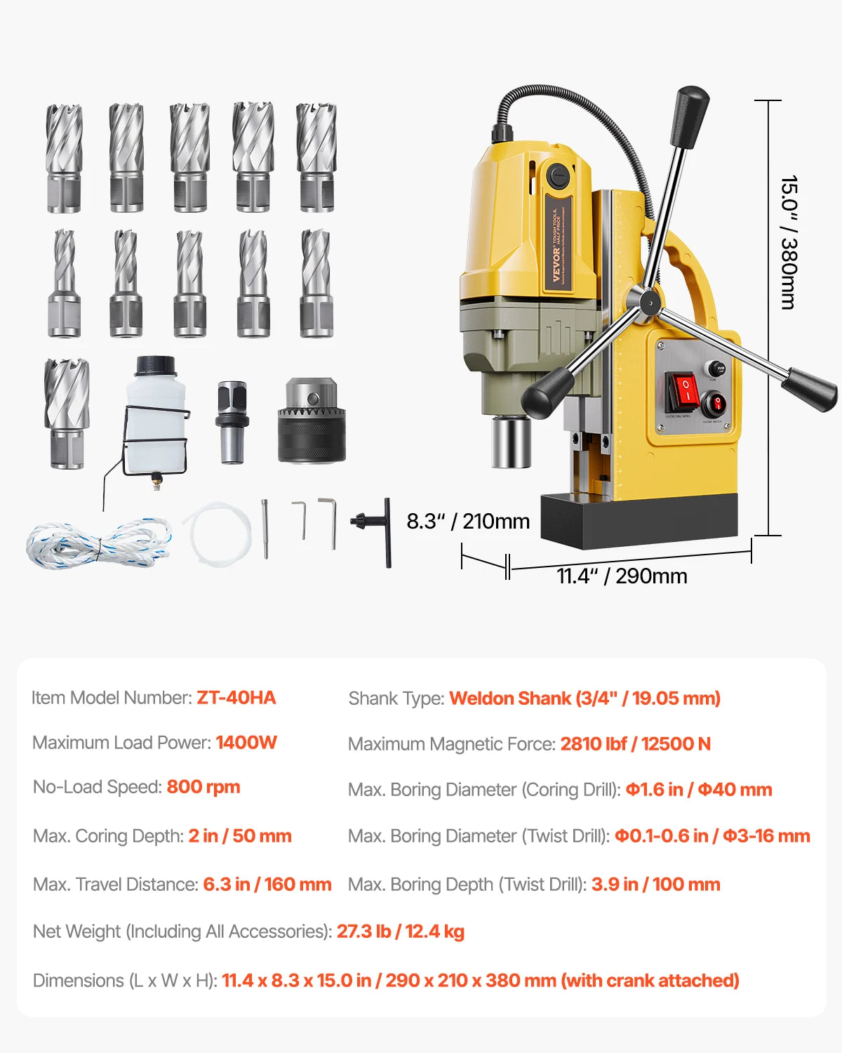 Magnetic Drill Press 1400W Core Drill 50mm Boring Capacity