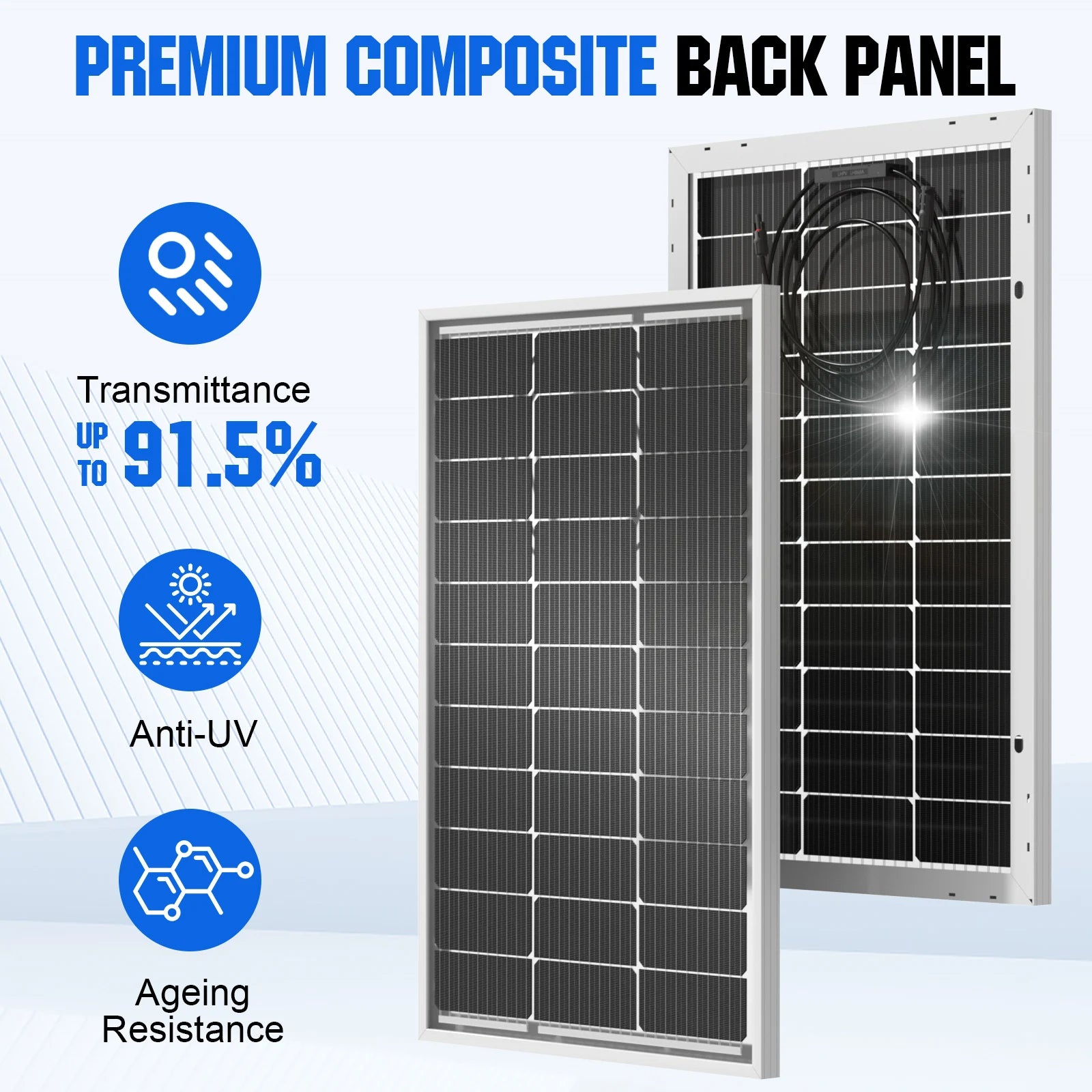 ECO-WORTHY Bifacial 100 Watt 12 Volt Solpanel Monokrystallin Sovsfast Rigid Høj Effekt PV-Modul Til Strømkilde til Solskærme, RV'er