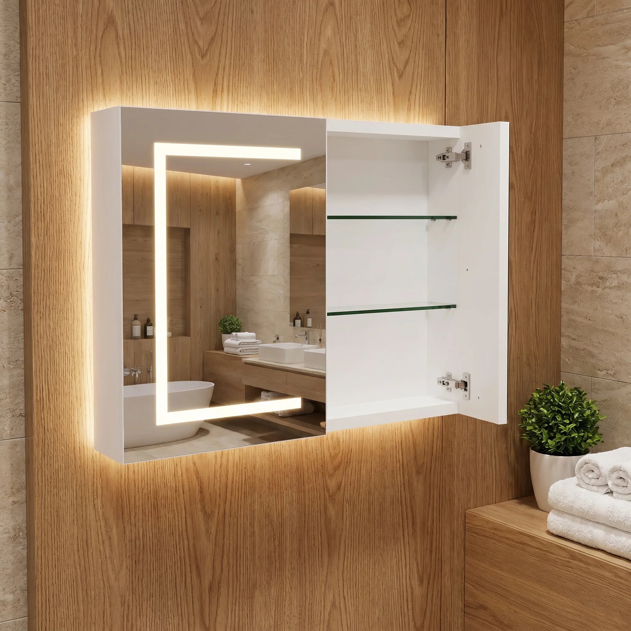 LED Bathroom Mirror Cabinet 80cm Wall Mounted with Storage Shelves